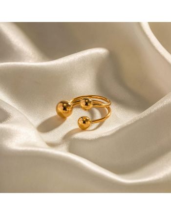 18K Gold Plated Bypass Balls Ring, Unique Ring | JDR003