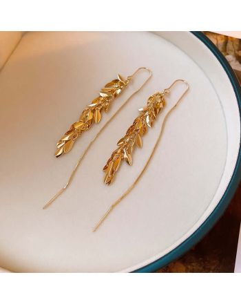 Vintage Gold Leaf Threader Earrings | A7778