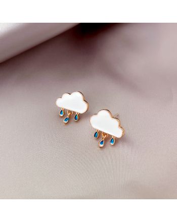 Dainty Cloud Raindrop Stud Earrings | HE3748