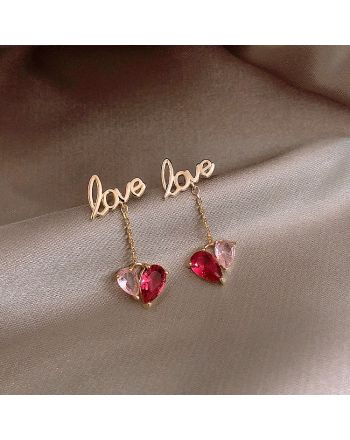Letter Pink Heart Drop Dangle Earrings | HE1893