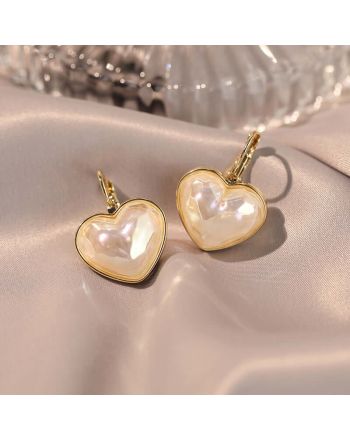 Dainty Puffed Heart Pearl Level Back Hoop Earrings | A7403
