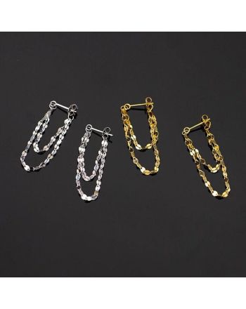 Silver Tassel Link Chain Drop Earrings | A7391