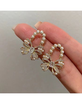 Cute Pearl Bow Drop Earrings | A7908