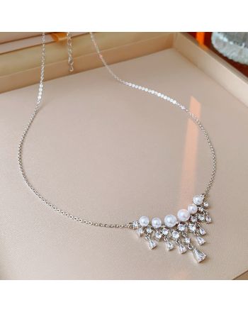 Waterfall Pearl Necklace with CZ | R0308