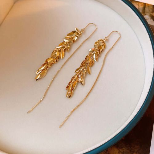 Vintage Gold Leaf Threader Earrings | A7778