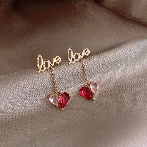 Letter Pink Heart Drop Dangle Earrings | HE1893