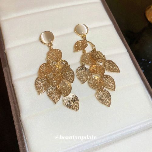 Bohemian Gold Leaf Drop Earrings | HE9935