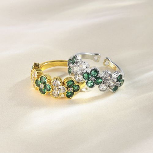 Gold Shamrock Ring, Clover Adjustable Ring, Lucky Ring | R8541